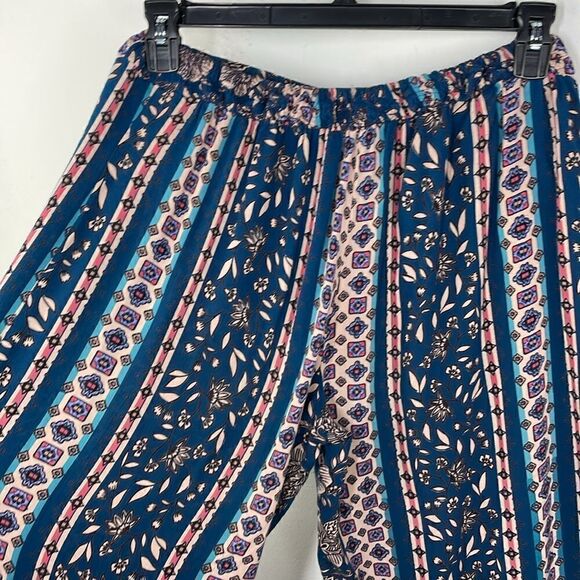 Angie Boho Mixed Print Pull On Pants Wide Leg relaxed size Large - Picture 5 of 7